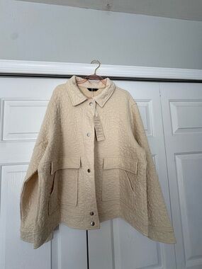 Women's Cream Quilted Utility Jacket with Patch Pockets